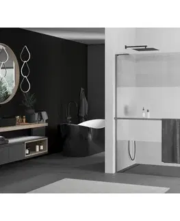 Sprchové dvere MEXEN/S - Kioto+ L Sprchová zástena WALK-IN s poličkou a držiakom uterákov 70 x 200, transparent/dekor, grafit metal 800-070-123-95-35