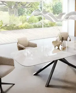 Jedálenské stoly DELIFE Jedálenský stôl Edge zaoblený tvar 270×120 cm keramika Iris FMG Onice Grigio krížová podstava hranatý čierna