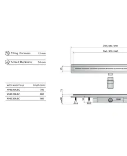Sprchovacie kúty Omp Tea - RENOVA ECO LINE podlahový žľab s roštom z nerezové oceli, L-740, DN40 4943.904.8C