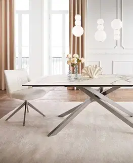 Jedálenské stoly DELIFE Jedálenský stôl Edge 200x100 keramika Calacatta Luxe bielo-zlato-šedá krížová podstava obdĺžnik nerezová oceľ