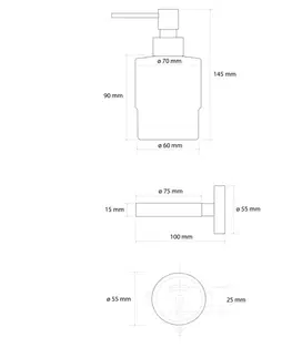 Držadlá k vani SAPHO - X-ROUND GUN METAL dávkovač mydla 200ml, mliečne sklo, gun metal XR103GM