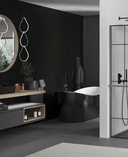 Sprchové dvere MEXEN/S - Kioto+ Sprchová zástena s poličkou WALK-IN 120 x 200, čierna vzor, grafit metal 800-120-121-95-78