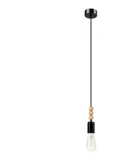 Svietidlá  Luster na lanku SIMON 1xE27/60W/230V čierna/buk LM-1.108 BLACK