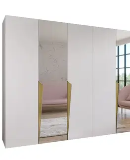 Šatníkové skrine Skriňa Piano 2-300 (2x150) biela/zlatá