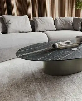 Konferenčné stolíky DELIFE Konferenčný stolík Casilda 150x90 cm keramika Laminam®Noir Desir hnedá stredová podstava efektová povrchová úprava titánová