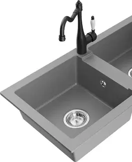 Kuchynské drezy MEXEN/S MEXEN/S - Mario granitový drez 2-bowl vrátane batérie Carla, šedá 6504-71-670700-70