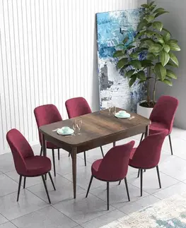 Jedálenské sety Extendable Dining Table & Chairs Set (7 Pieces) Han - Baroque, Burgundy