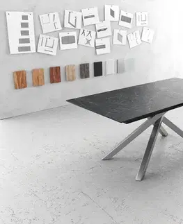 Jedálenské stoly DELIFE Jedálenský stôl Edge 180-220x90 cm keramika Laminam®Nero Greco antracitová krížová podstava obdĺžnikový nerezová oceľ rozkladací