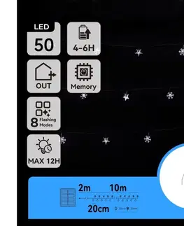 LED osvetlenie  B.V.  - Solárny LED reťazec 50×LED / 8 režimov, 12 m, IP65, studená biela B10201JE9