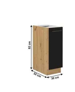 Kuchynské dolné skrinky KONDELA Monro 30 D CARGO dolná kuchynská skrinka čierna / dub artisan