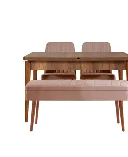 Jedálenské sety Jedálenský set s rozkladacím stolom a stoličkami (4 kusy) Vina 0900 - 3 - Walnut, Stone