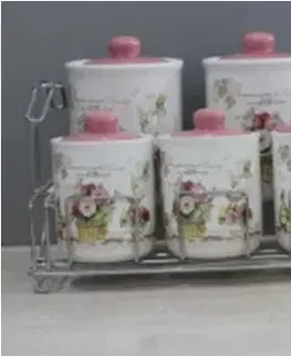 Dózy na potraviny MAKRO - Sada dóza 7ks na drôtenej poličke, Rose