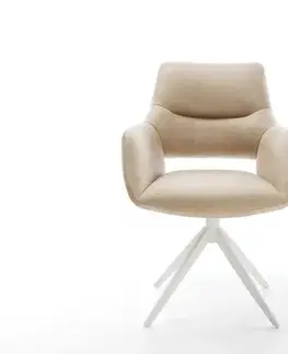 Jedálenské stoličky DELIFE Jedálenská stolička Yago-Flex s opierkami mikrovlákno béžová vintage krížová podstava široká biela otočná o 360° s hojdacou funkciou vrecková pružina