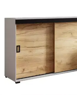 Komody do spálne Komoda Retro 120 Biely/Craft + Čierna Rukoväte