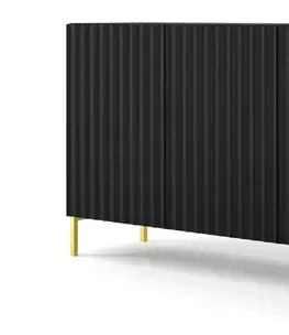Komody ArtBm Komoda WAVE 200 | 4D Prevedenie: Čierny mat / zlaté nohy
