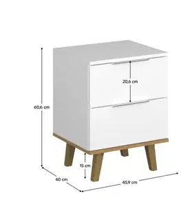 Komody KONDELA Nepu 2S/46 zásuvková komoda biela / dub kamenný