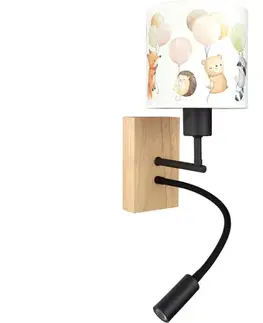 Svietidlá BRILAGI - LED flexibilná lampa BOBO WOOD 1xE27/25W/230V + LED/3W dub/čierna/biela/so zvieracím motívom BG1564+BG5577