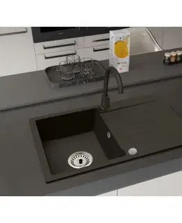 Kuchynské drezy KONDELA Rovana granitový kuchynský drez so sifónom 79,5x49,5 grafit