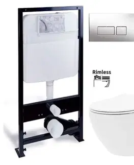 Záchody PRIM předstěnový instalační systém s chromovým tlačítkem 20/0041 + WC REA Carlo Flat Mini Rimlesss + SEDADLO PRIM_20/0026 41 CF1