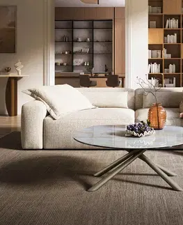 Konferenčné stolíky DELIFE Konferenčný stolík Edge okrúhly 100×100 cm keramika onyx perla Sarity kov titánová farba efekt