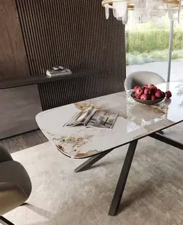 Jedálenské stoly DELIFE Jedálenský stôl Edge 200x100 keramika Minas Melange bielo-béžová krížová podstava obdĺžnik čierna