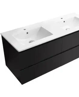 Kúpeľňový nábytok CERANO - Kúpeľňová skrinka Carole + keramické dvojumývadlo Todo - čierna matná - 121x50x46,5 CER-476333