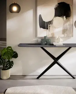 Konzolové stolíky DELIFE Konzolový stolík Edge zaoblený 180×40 cm keramika Laminam® Nero Greco antracit Estelo kov čierna