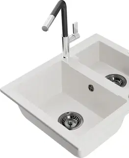 Kuchynské drezy MEXEN/S MEXEN/S - Carlos granitový drez 1.5 vrátane batérie Flora, biela 6518-20-670401-07-B