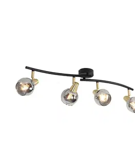 Stropné osvetlenie Art Deco stropné svietidlo zlaté s dymovým sklom 4-svetlo - Vidro