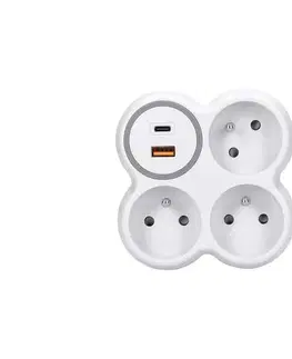 Predlžovacie káble  P106C-PD20 - Rozbočovač 3x 16A + USB A+C rýchlonabíjačka 20W P106C-PD20