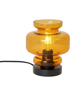 Stolné lampy Retro stolná lampa čierna s oranžovým sklom - Denise