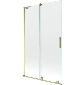 Sprchové dvere MEXEN/S - Velar L dvojkrídlová posuvná vaňová zástena 110 x 150, transparent, zlatá kartáčovaná 896-110-003-01-55