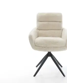 Jedálenské stoličky DELIFE Jedálenská stolička Abelia-Flex s opierkami plyšový manšester krémovo biela krížová podstava široká čierna otočný 360° kolísacia funkcia
