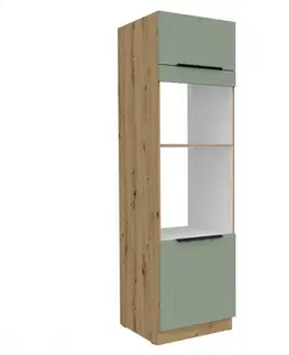 Kuchynské dolné skrinky KONDELA Arsany 60 DPM-210 2F skrinka na vstavanú rúru a mikrovlnú rúru aquamarine / dub artisan
