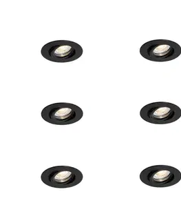 Zapustené svietidlá Sada 6 zapustených bodových svetiel čierna, naklápateľná 6,5 cm vrátane LED IP54 Ultra Slim - Pupil