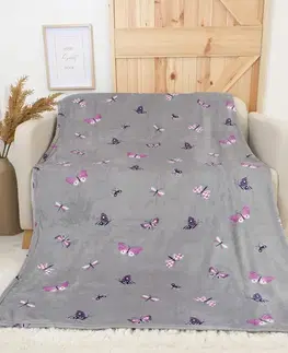 Deky MKLozkoviny.sk Deka mikroplyš Exclusive 150 × 200 cm – Motýliky sivé