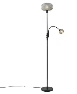 Stojace lampy Inteligentná stojaca lampa čierna s dymovým sklom 2-svetlá vrátane WiFi - Brianna