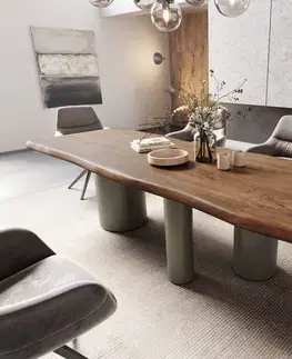 Jedálenské stoly DELIFE Jedálenský stôl Edge 260x100 XL akácia hnedá Troa kov titánová farba Live-Edge