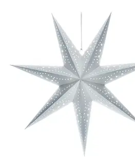 Vianočné dekorácie Solight LED strieborná vianočná hviezda, závesná, 60cm, 20x LED, 2x AA, strieborná farba, 1v294