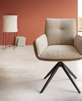Jedálenské stoličky DELIFE Otočná jedálenská stolička Nela-Flex zmiešané materiály tmavobéžová krížová podstava široká čierna otočná o 360°