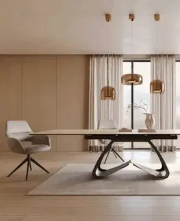 Jedálenské stoly DELIFE Jedálenský stôl Edge 200-300x100 keramika Laminam® sabbia v dubovej farbe podstava v tvare W titanový efekt rozkladací