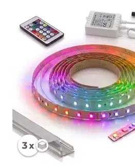 LED osvetlenie SmartLED SADA 1x LED RGBW pásik DIGITAL LED/9,6W/230V 3 m + 3x zapustený profil 1 m + diaľkový ovládač 3xSD0028+1xW4306