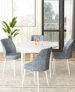 Jedálenské sety Dining Table & Chairs Set (5 Pieces) Rox - White, Grey