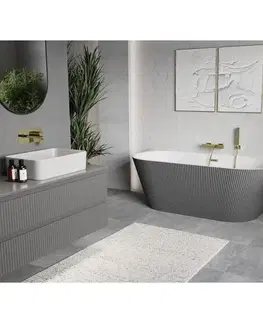 Vane MEXEN/S - Oris voľne stojaca vaňa nástenná reliéf 150 x 75, biela/sivá, sifón a prepad zlatá 52871507562-50