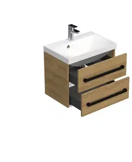 Kúpeľňový nábytok Kúpeľňová skrinka s čiernou úchytkou a umývadlom SAT Cube Way 60x53x40 cm dub Hickory mat CUBE2C60ZDH CUBE2C60ZDH