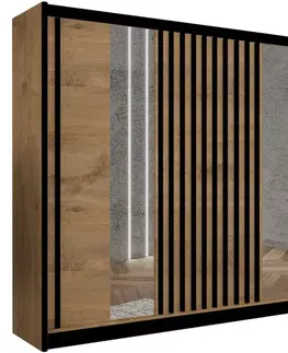 Šatníkové skrine Skriňa Ladder 250 dub craft/lamely čierna