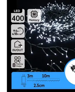 LED osvetlenie  B.V.  - LED vonkajší svetelný reťazec, 400 LED, 8 režimov, 13 m, IP44, studená biela B103031O4