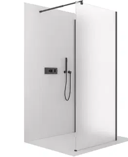 Sprchovacie kúty CERANO - Sprchová zástěna Walk-in Onyx Corner Round L/P - 8 mm - kulatá vzpěra - černá matná, mléčné sklo - 110x70x200  CER-8050BD71577