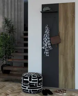 Vešiaky WALERIA 01 vešiakový panel s lamelami, čierny / dub Karlstad