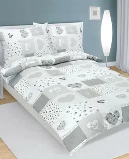 Obliečky Bellatex Bavlnené obliečky Srdce patchwork, 140 x 220 cm, 70 x 90 cm